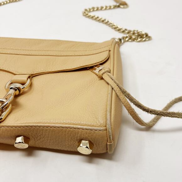 Rebecca Minkoff Nude Cream Mini Mac Crossbody Bag Chainlink Leather Zip Closure - Picture 5 of 16